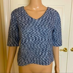 Ann Taylor Blue Short Sleeve V-Neck Crop Top Sz M